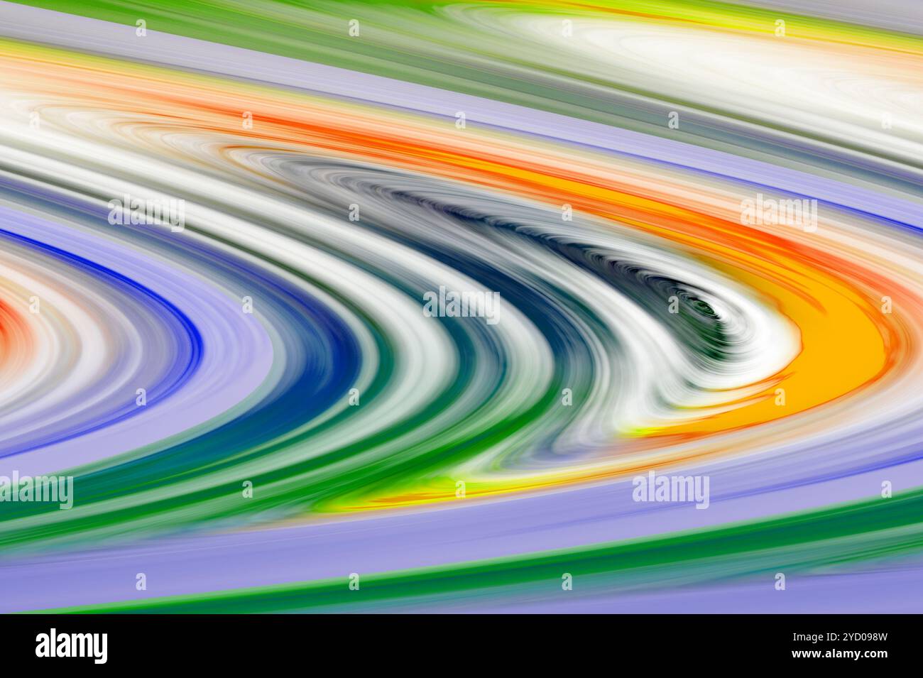Eye-catching bands of rich color in a sweeping curve, lava-effect, multi-color raster abstract background from photo, lilac, purple, green, orange Stock Photo