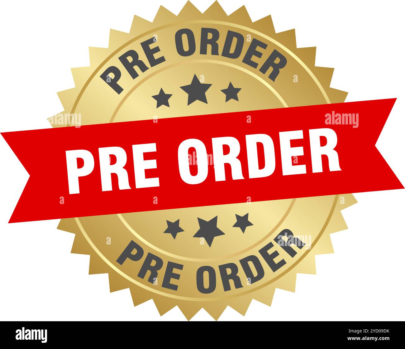 Pe/oc Rde pre order round red and gold label isolated on transparent background ...