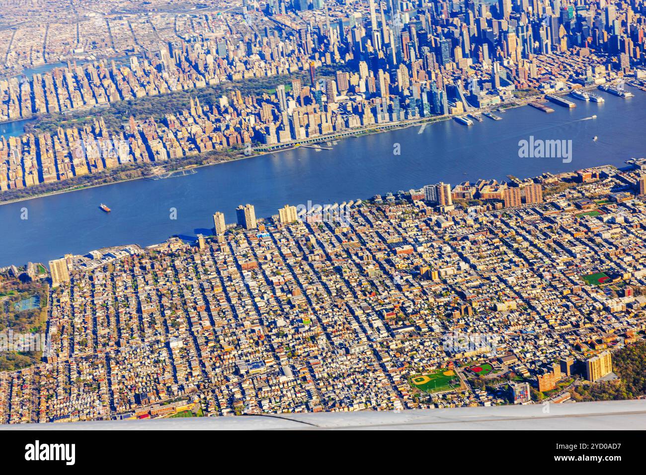 Aerial view of New York City skyline and residential area near Hudson ...