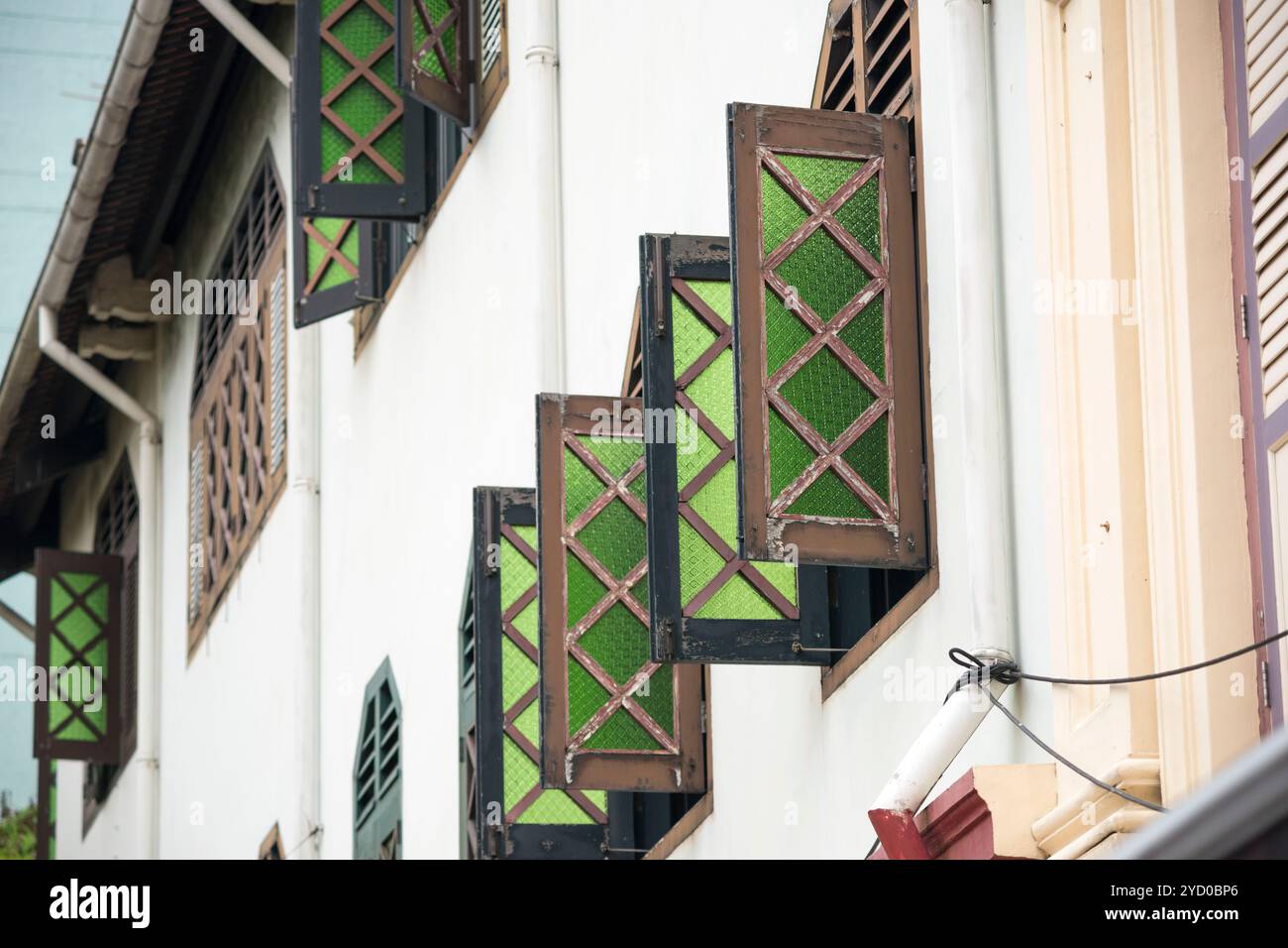 scenic open windows on the traditional buildings in Singapore Chinatown ...