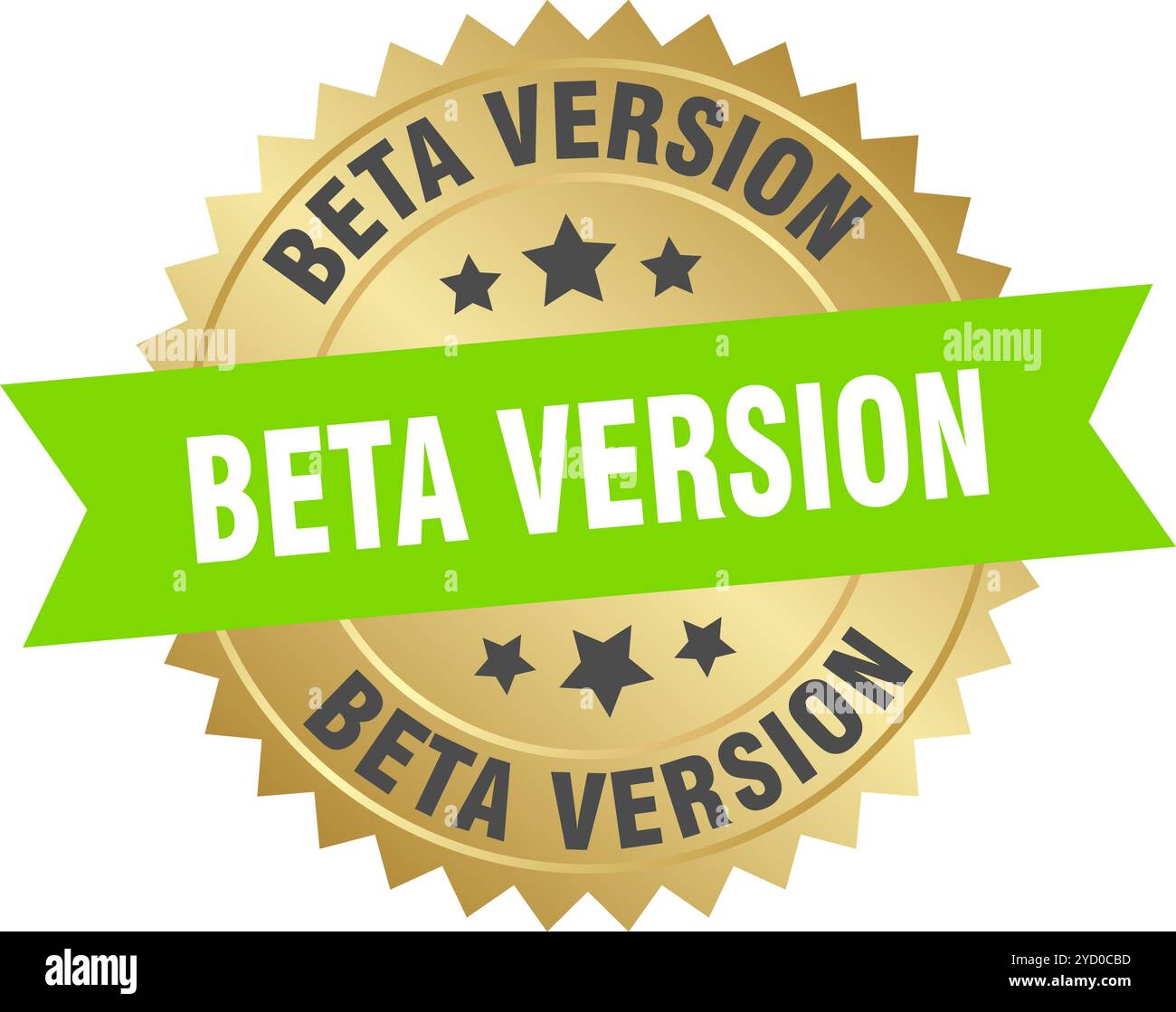 beta version round green and gold label isolated on transparent background. beta version Stock Vector