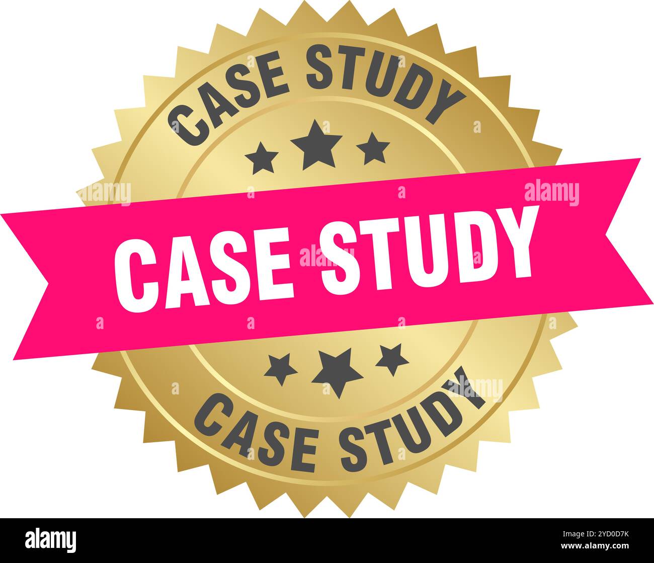 case study round pink and gold label isolated on transparent background. case study Stock Vector