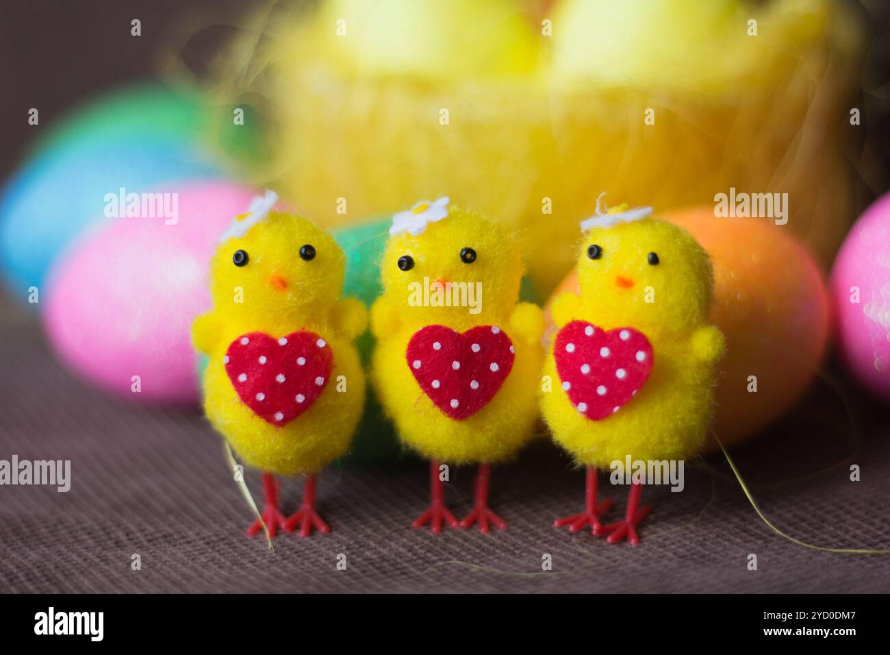 Little toy Easter chickens. Happy easter . Holiday Stock Photo