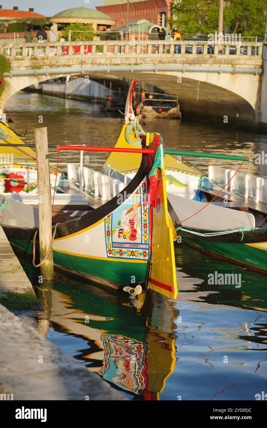 Canals and typical gondolas called moliceiros, Aveiro, Portugal Stock Photo