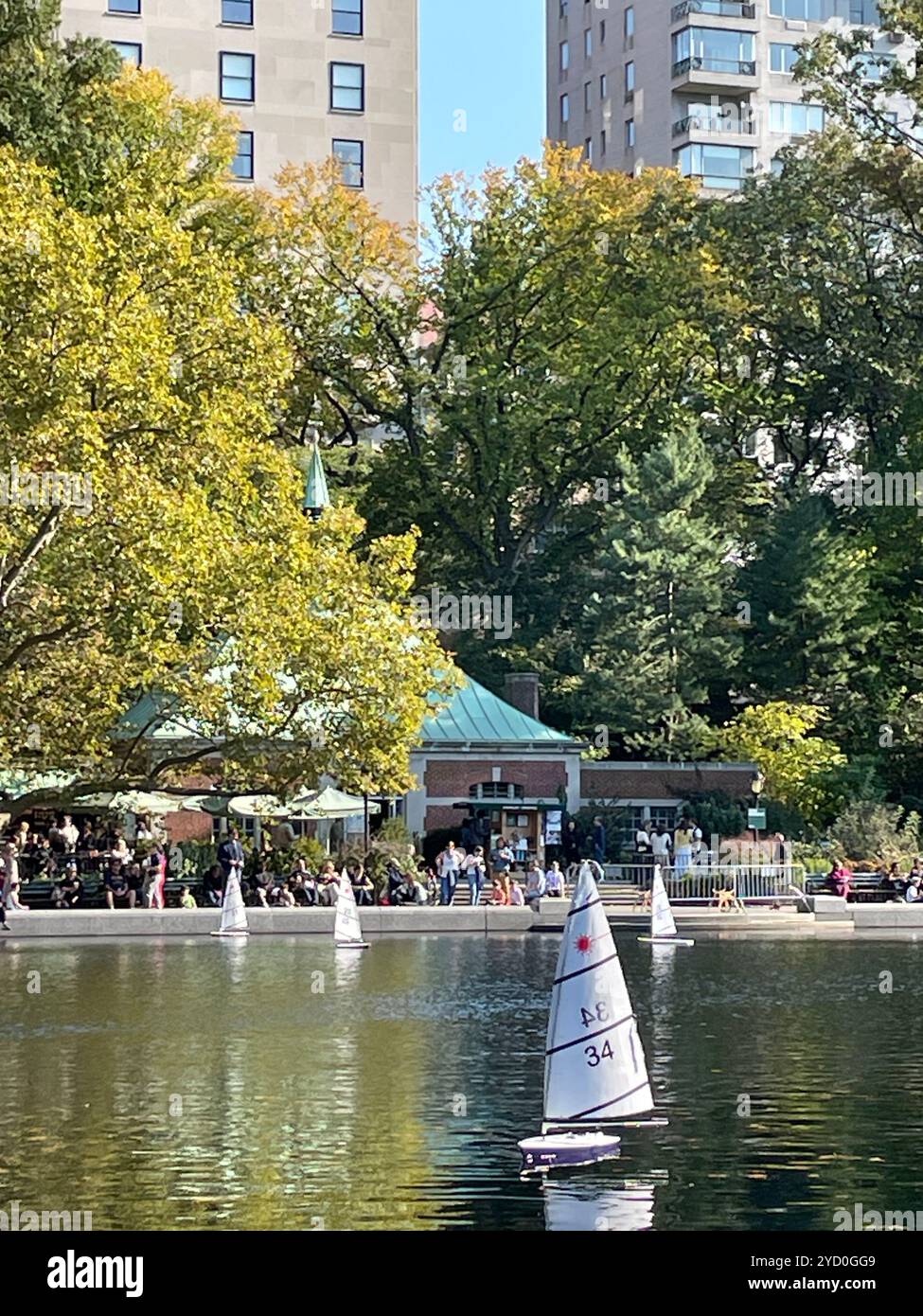 The Conservatory Water in Central Park has Remote Control Sailboats, 2024, NYC, USA - Smartphone Captured Stock Image