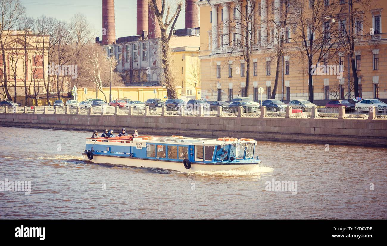 River tram on the river. Russia, St. Petersburg, April 23, 2018 Stock Photo