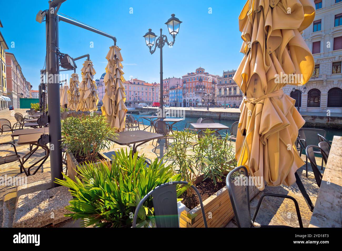 Ponte Rosso channel in Trieste italian cafe view Stock Photo
