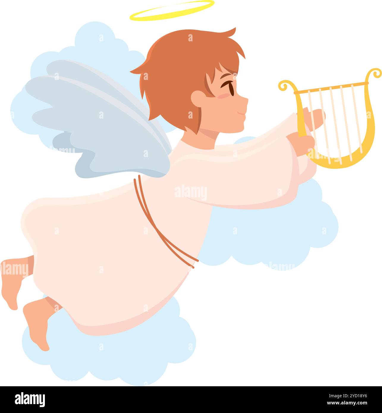 Cute angel with halo flying among clouds Vector Stock Vector Image ...