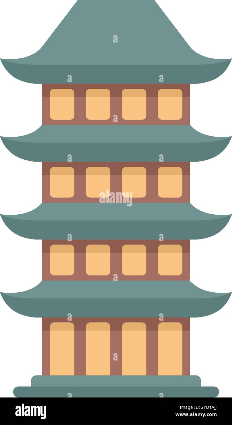 This illustration shows a traditional asian pagoda building with ...