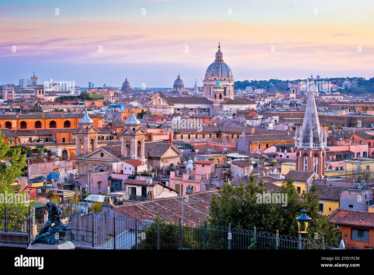 Rome rooftops and landmarks colorful sunset view Stock Photo