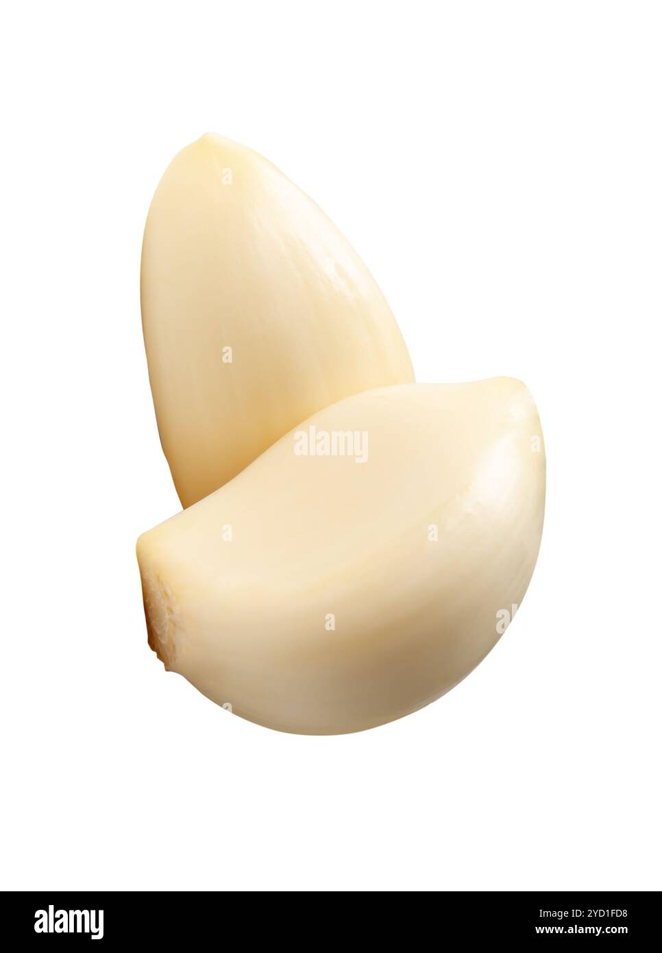 Top view of peeled garlic cloves in stack are isolated on white ...