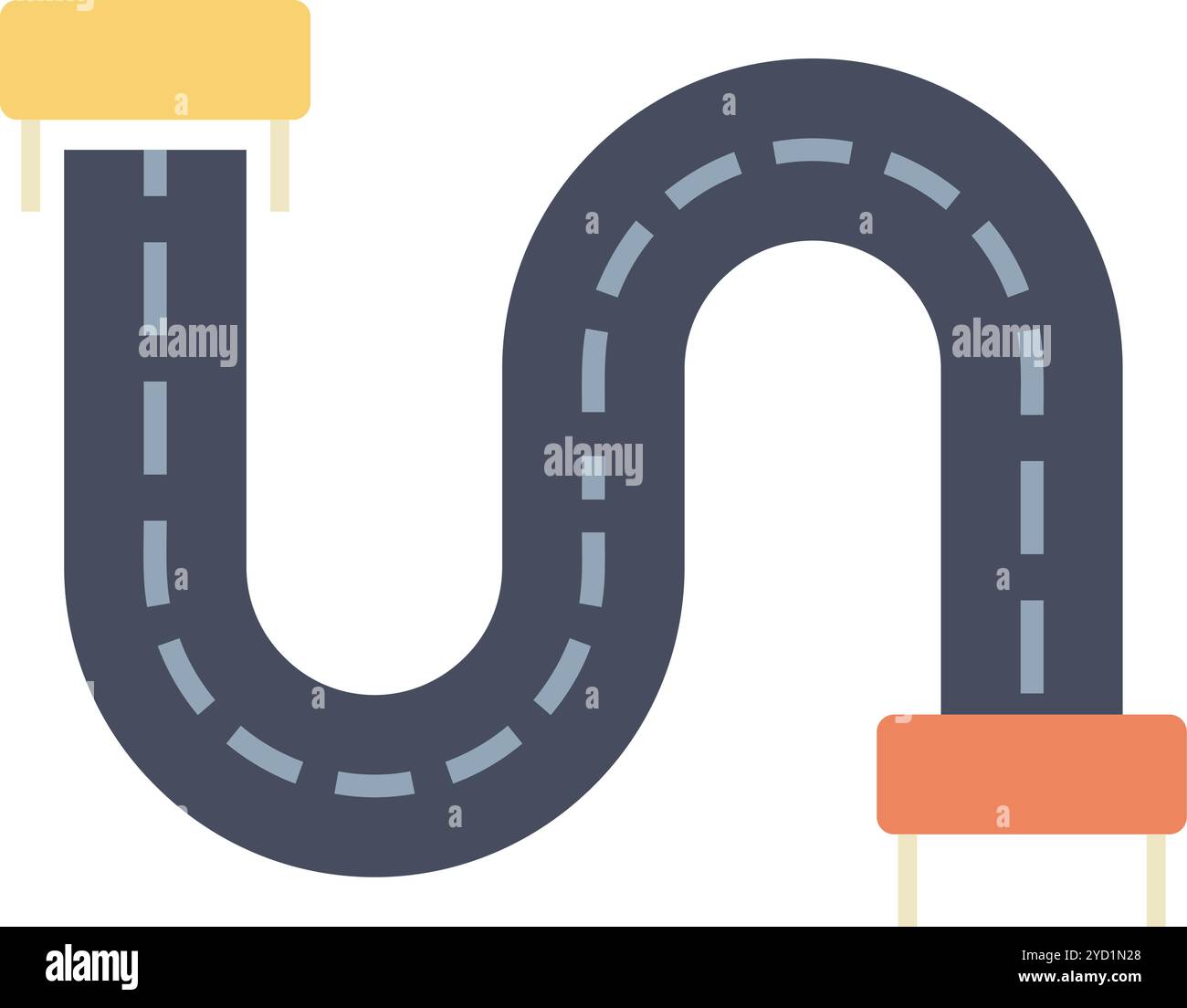 Winding road is connecting two points with road signs marking the ...