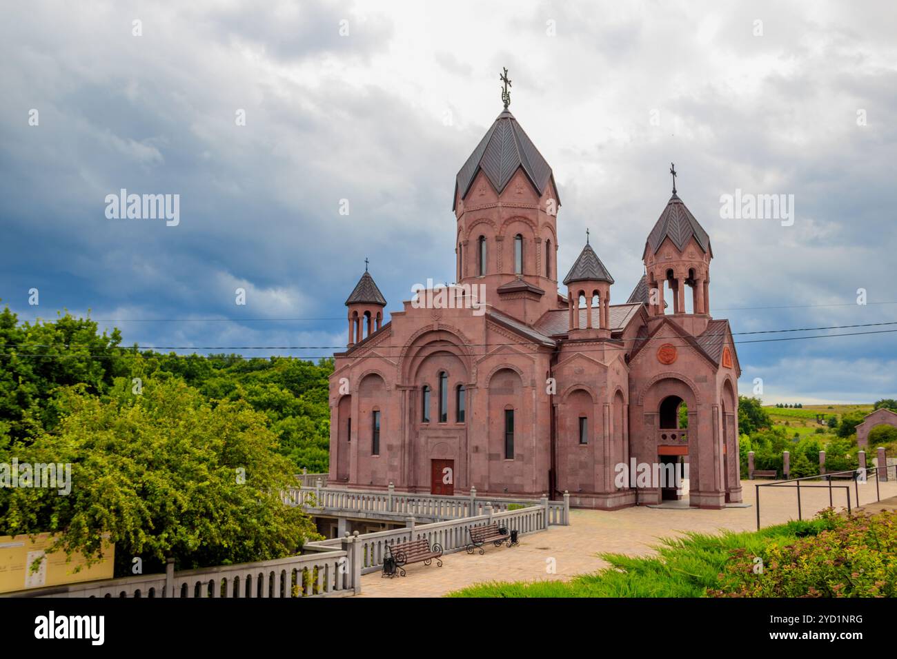 Armenian temple in Russia. Faith in God. Temple of red stone. Armenian temple in Anapa. Buildings and architecture. Public place Stock Photo