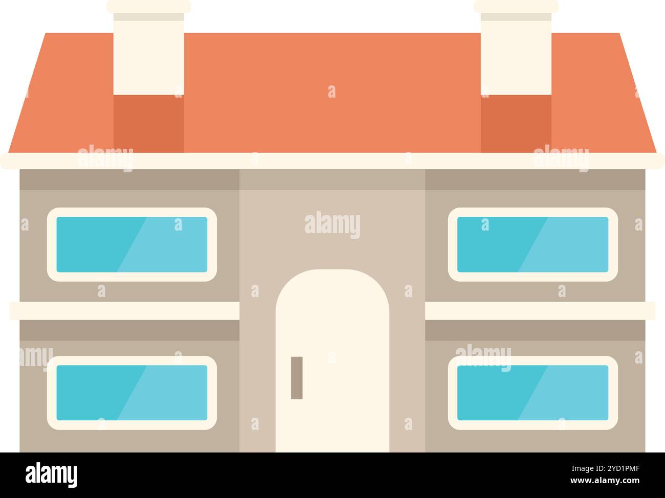 Two storey house with red roof and four windows icon in flat style ...