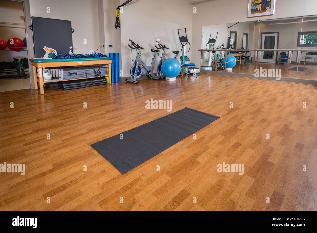 Yoga mat in empty yoga studio, Philadelphia, USA Stock Photo