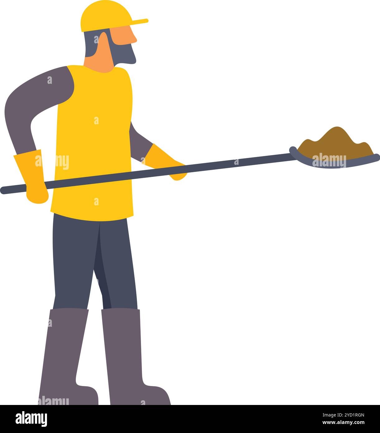 Construction worker wearing hardhat and safety vest holding shovel with ...