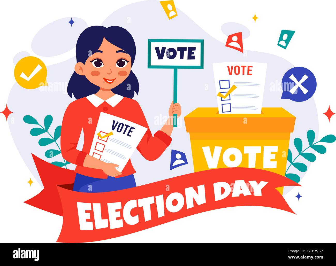 Election Day Political Vector Illustration featuring Voters Casting ...