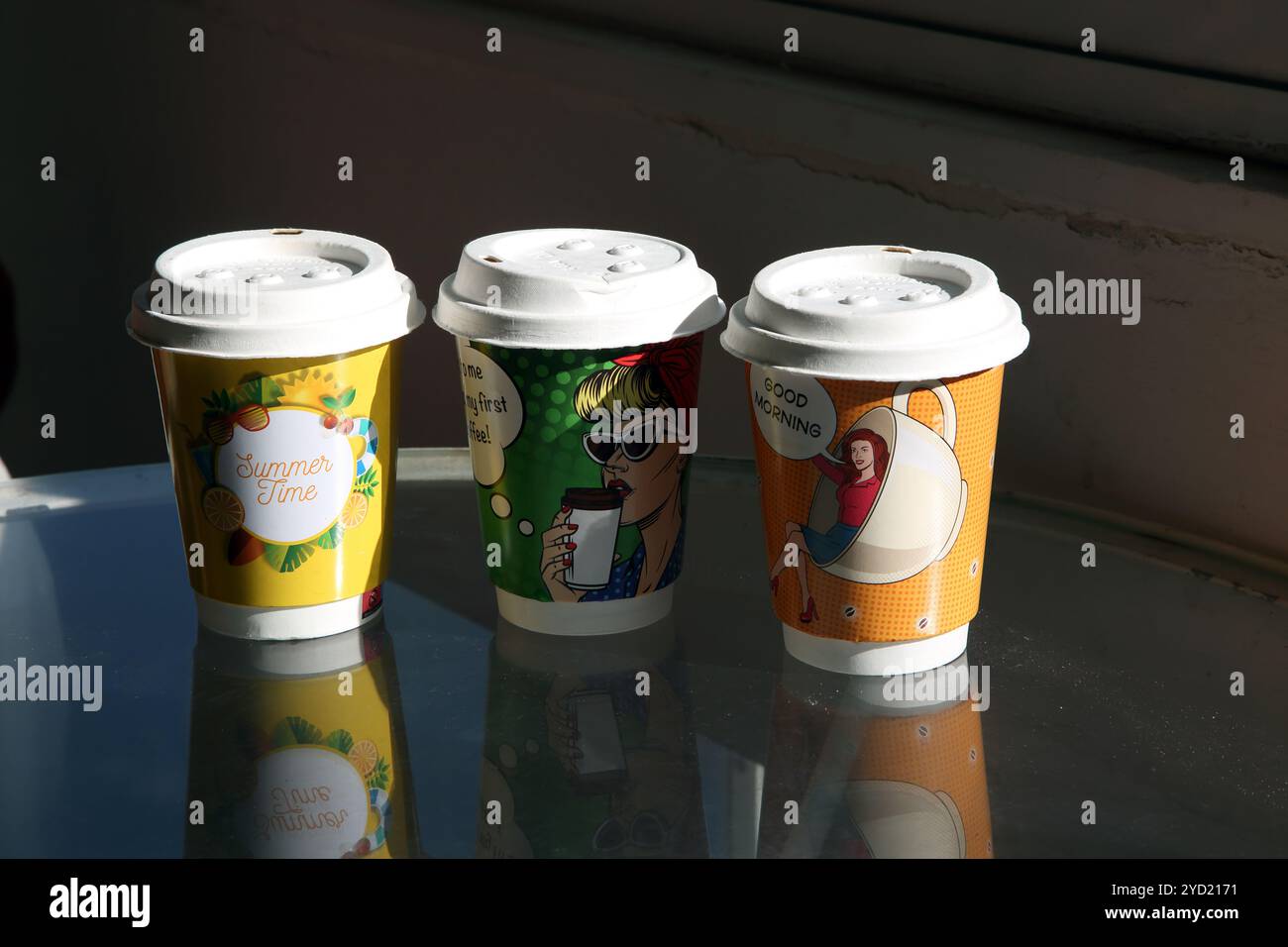 Pop Art Disposable Coffee Cups Stock Photo