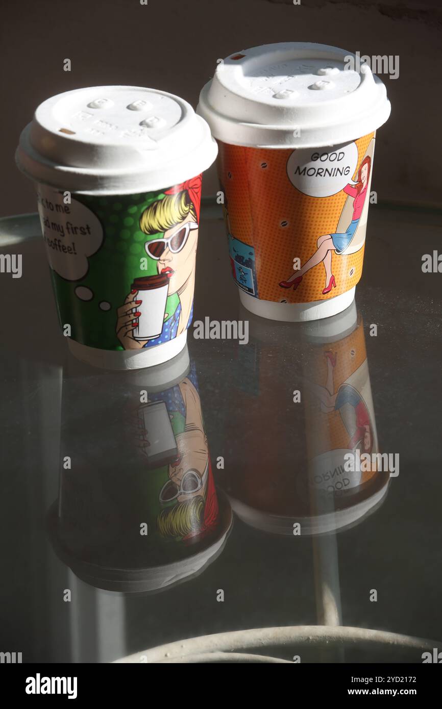 Pop Art Disposable Coffee Cups Stock Photo