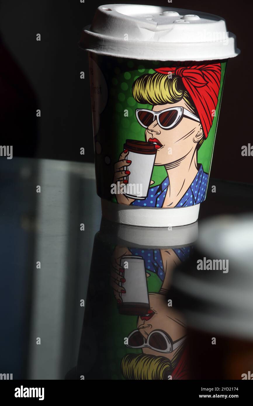 Pop Art Disposable Coffee Cup Stock Photo