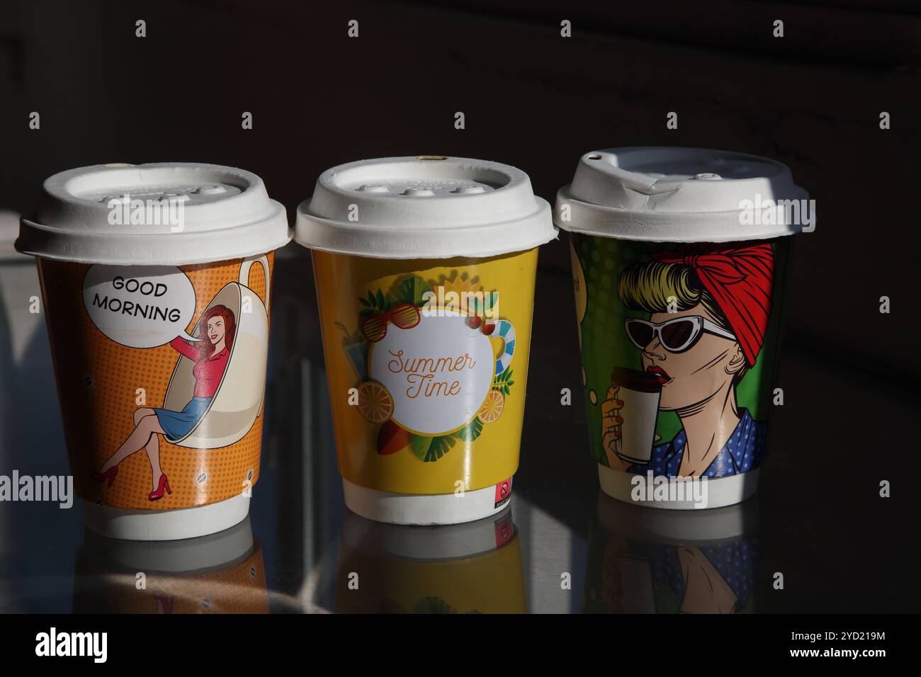 Pop Art Disposable Coffee Cups Stock Photo