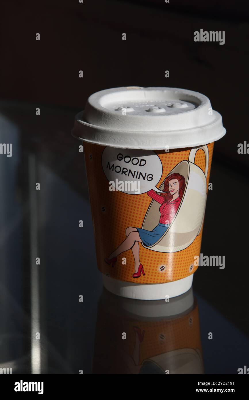 Pop Art Disposable Coffee Cup Stock Photo