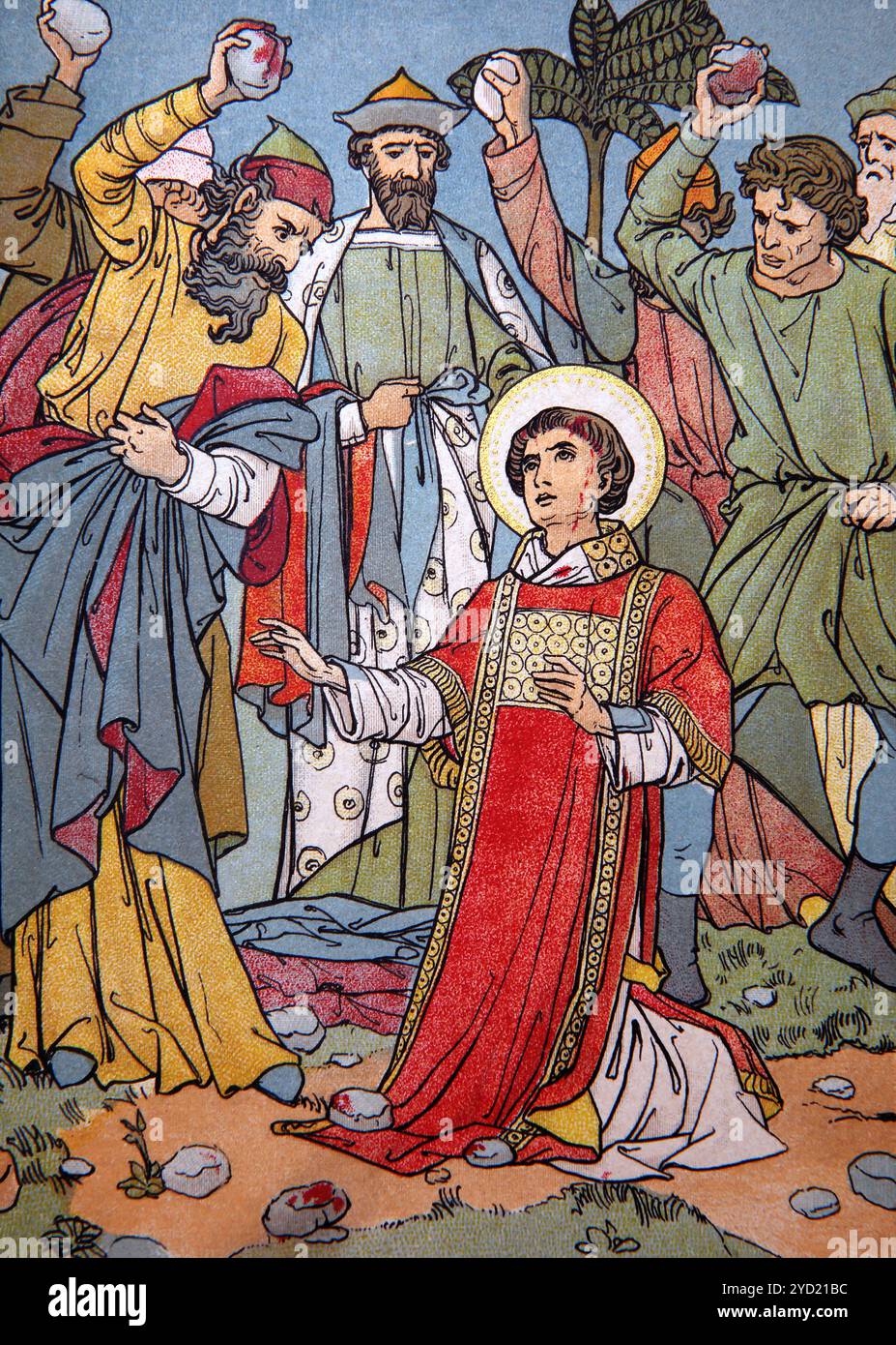 Illustration of The Stoning of Saint Stephen (The First Martyr) by W.S Stacey from the 19th Century The Acts of the Apostles N.O1 Book by the Society Stock Photo