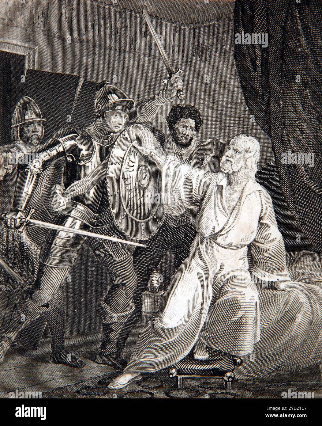 Engraving of the Murder of Admiral Gaspard de Colligny 1519-1572 Admiral Colligny a Huguenot Leader was Assassinated during the St Bartholomew's Day M Stock Photo