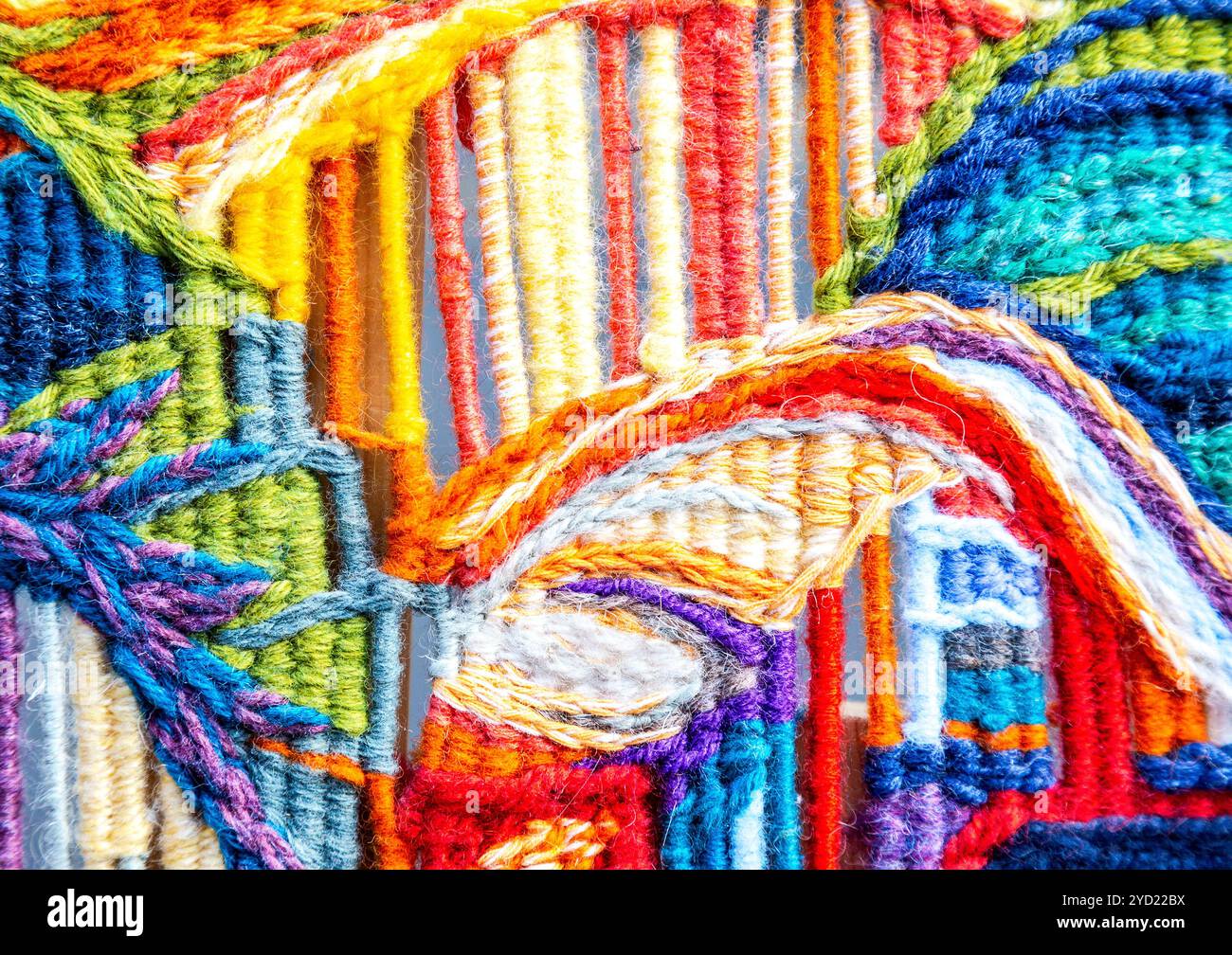 Woolen multicolored threads texture as background Stock Photo