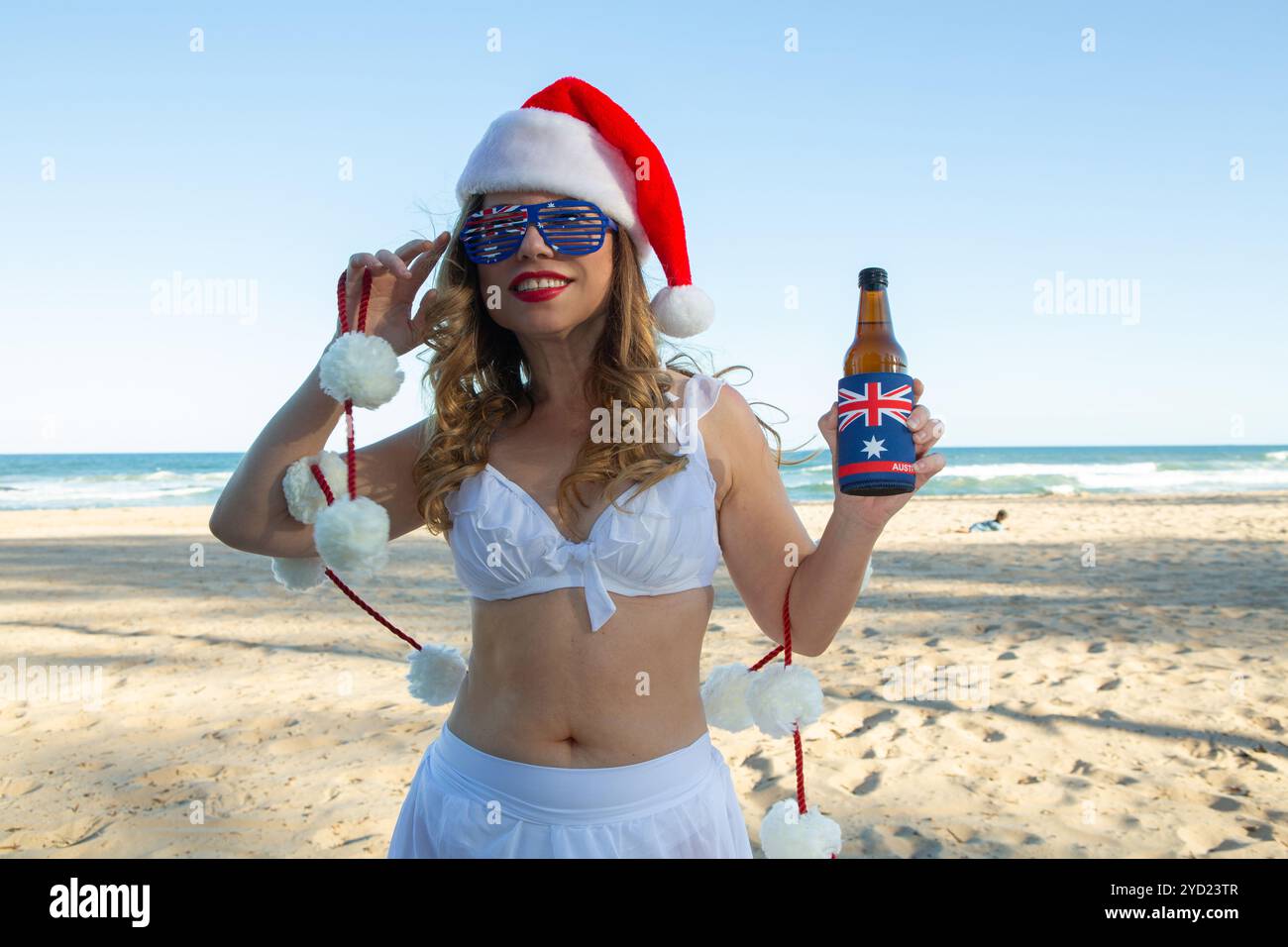 Casual Christmas day on beach in Australia Stock Photo