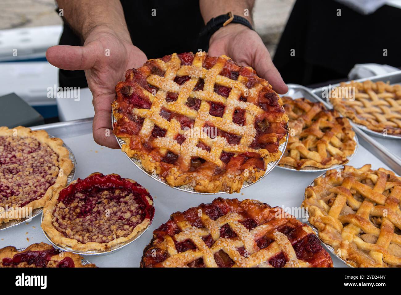 Baked goods at outdoor agriculture fair. Stock Photo