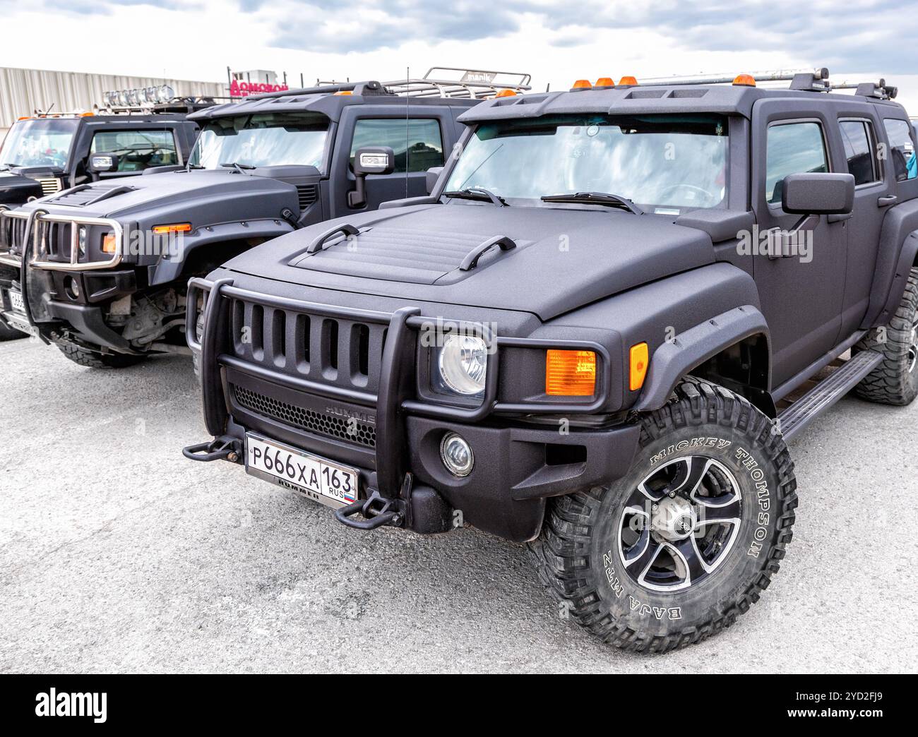 Samara, Russia - May 18, 2019: Black luxury Hummer cars parking at the city street Stock Photo