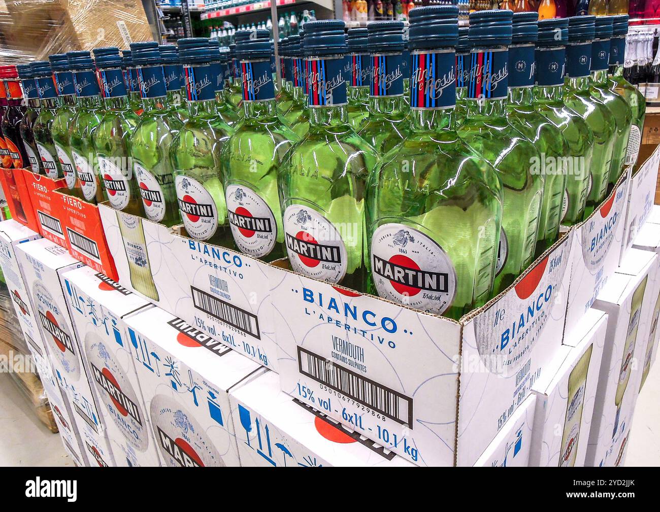 Samara, Russia - January 26, 2020: Bottled alcoholic beverages Martini vermouth ready for sale at the superstore Stock Photo