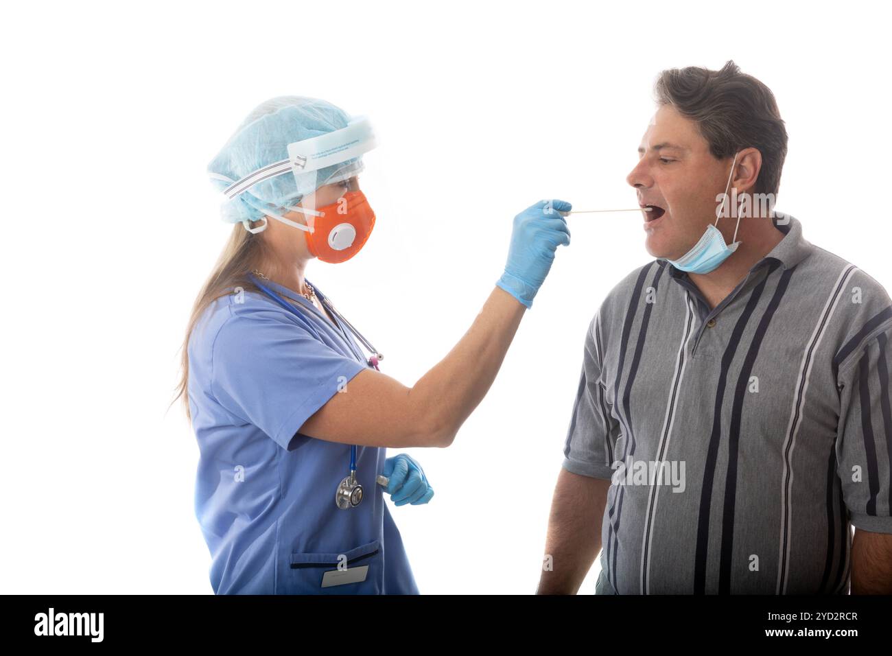 Throat swab for infectious disease influenza virus pandemic COVID-19 Stock Photo