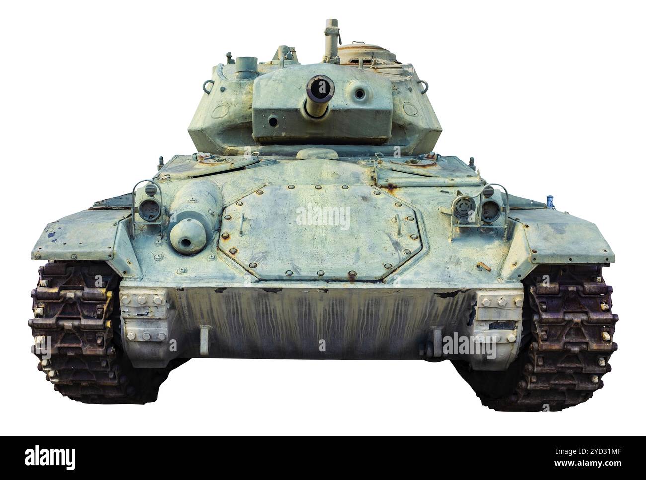 Vintage Isolated Green US Military World War II Light Tank Stock Photo