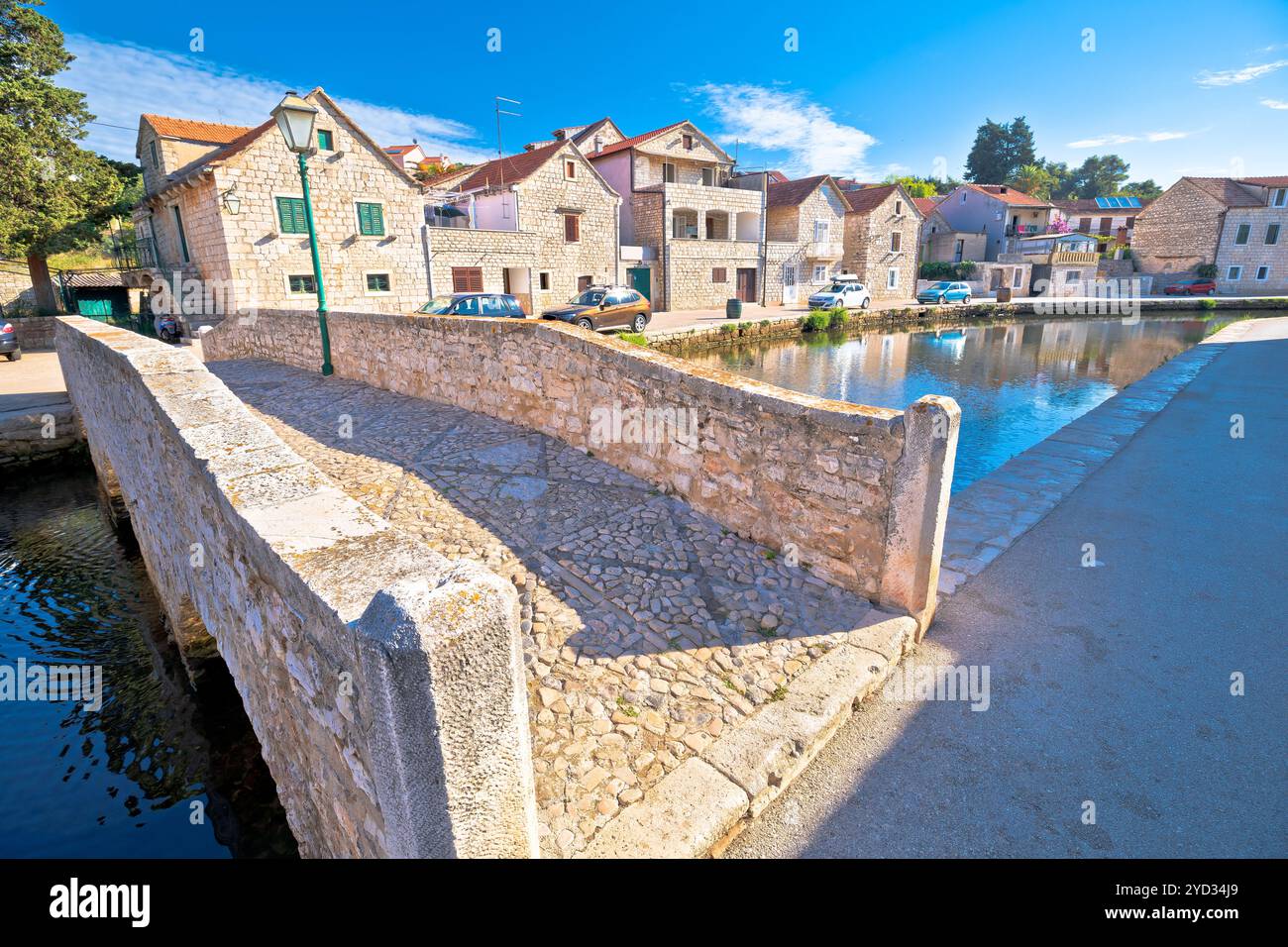 Vrbaska Rijekt Town of Vrboska on Hvar island bridge and channel view Stock Photo - Alamy