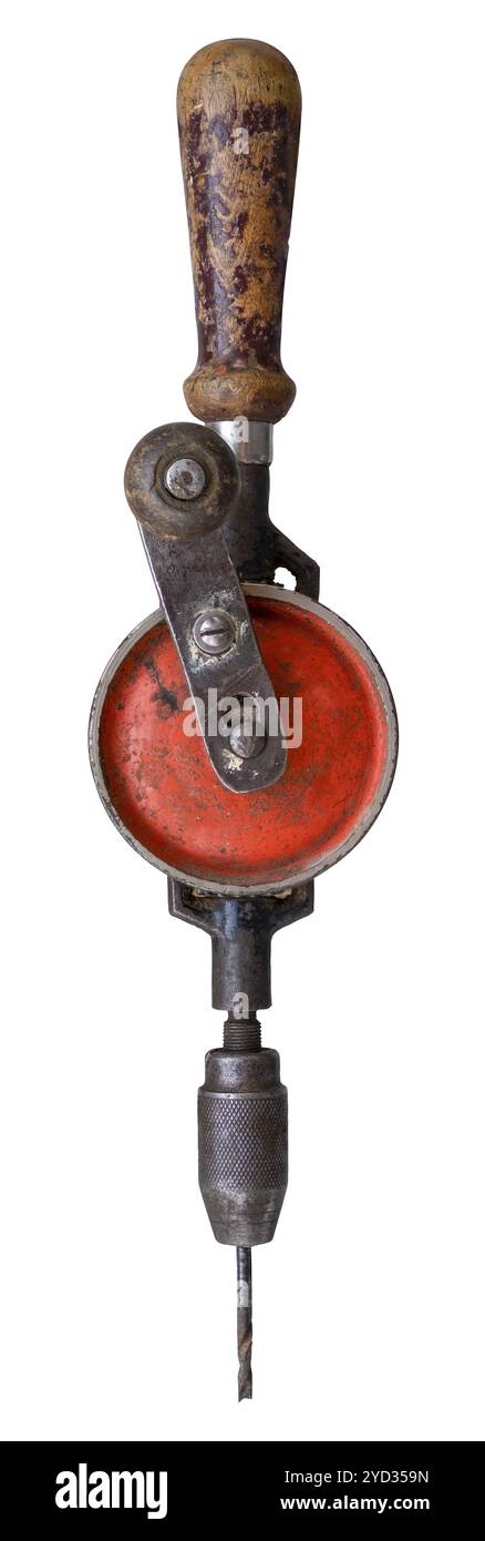 Rustic Vintage Hand Drill Isolated On A White Background Stock Photo