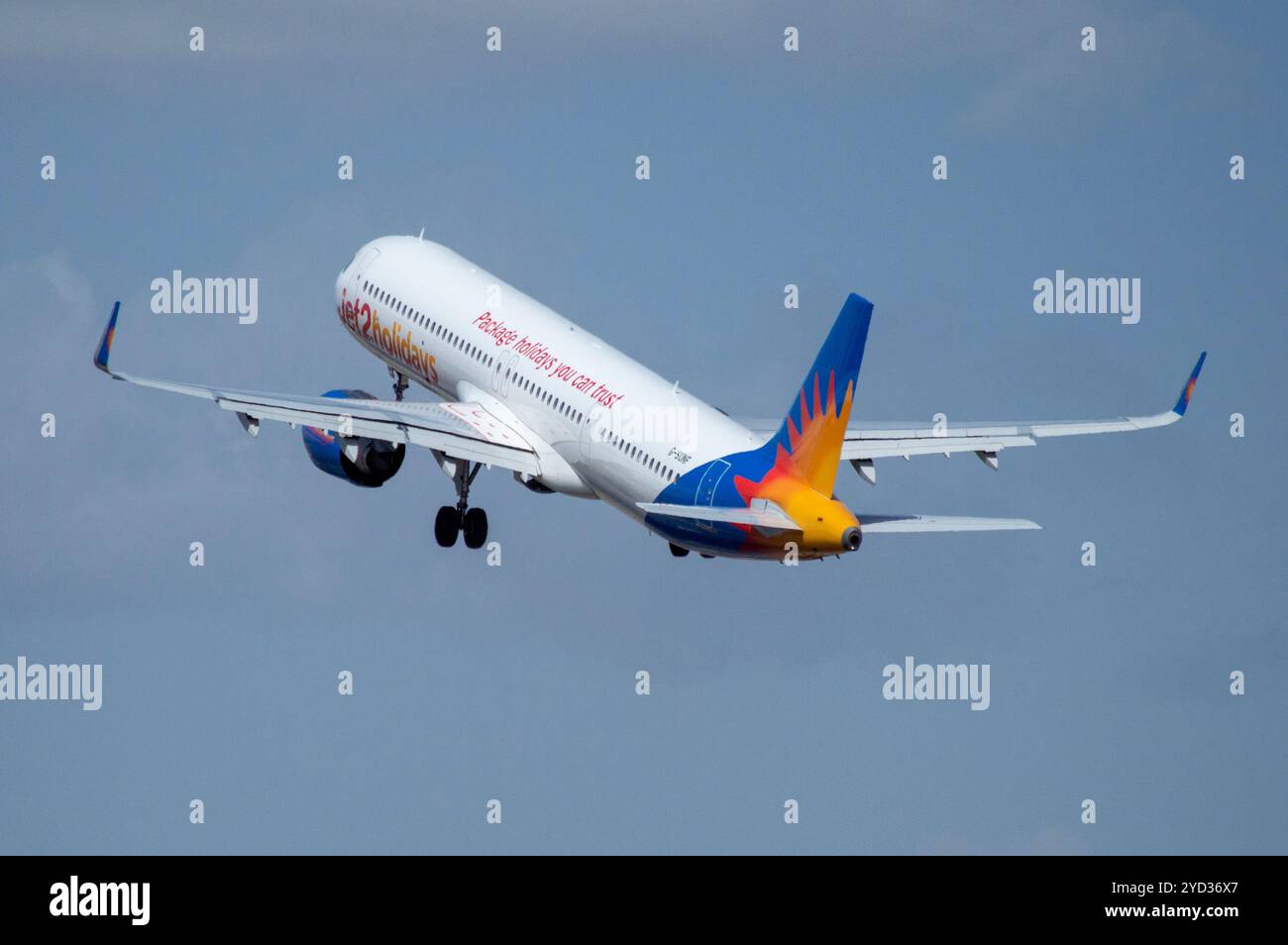 Alicante Airport, El Altet. Modern airliner Airbus A321 neo of the airline Jet2 Holidays landing. Stock Photo