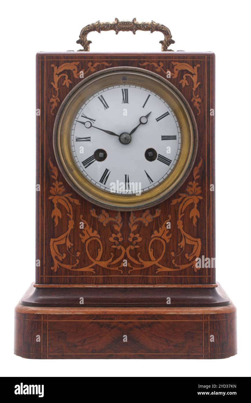 Antique carriage clock on white background Stock Photo
