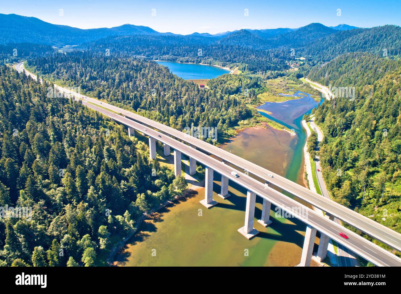 Viaduct Bajer above Bajer lake aerial view Stock Photo