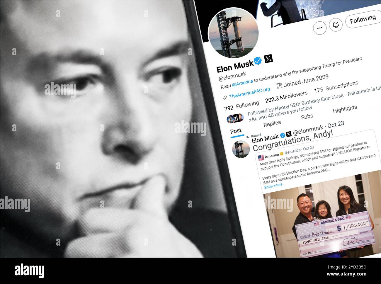 Ukraine. Poltava. October 21, 2024 . Elon Musk profile on a smartphone