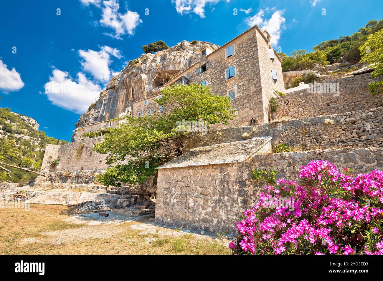 Pustinja Blaca hermitage hidden in stone desert canyon of Brac island Stock Photo