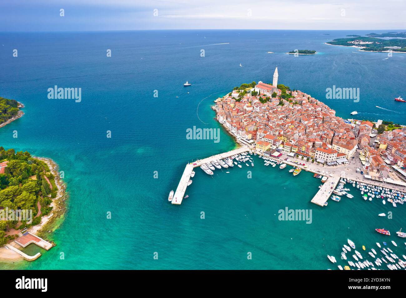 Town of Rovinj historic peninsula and archipelago aerial view Stock ...