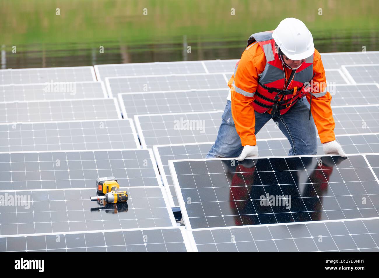 Professional Engineer Service Floating Solar Panel. Worker Maintenance ...