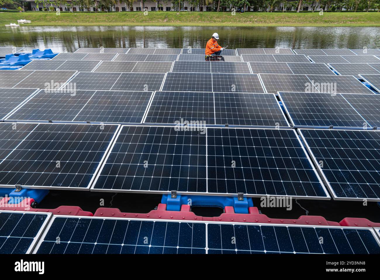 Professional Engineer Service Floating Solar Panel. Worker Maintenance ...