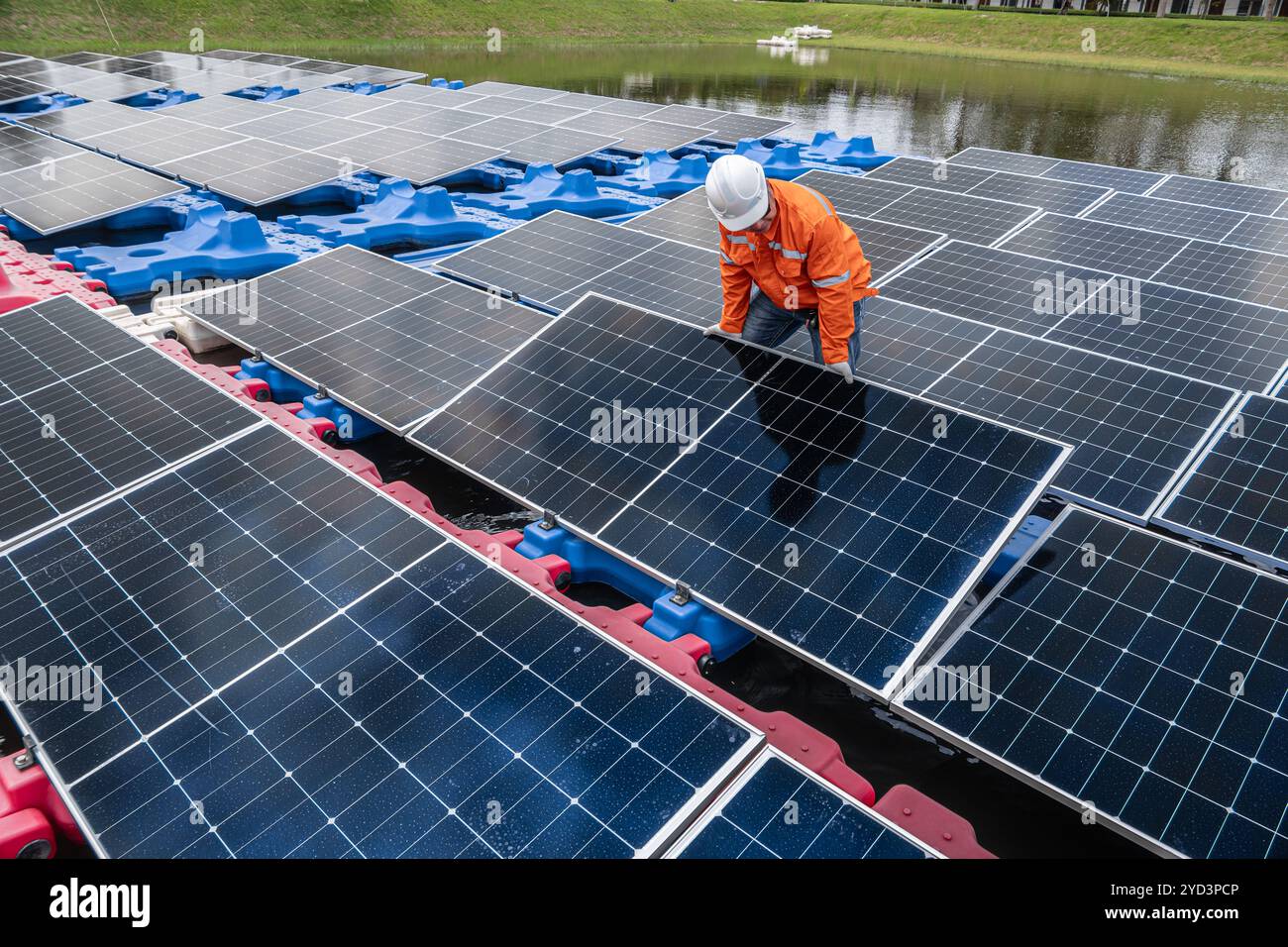 Professional Engineer Service Floating Solar Panel. Worker Maintenance ...