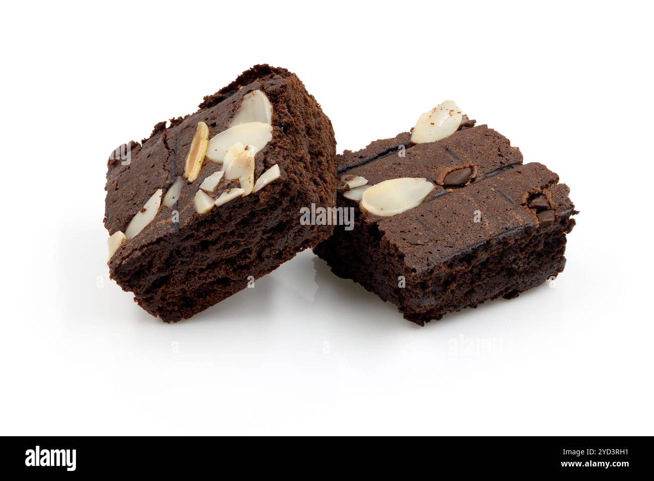 brownie chocolate cake with almond chip. dark choco crisp cracker delicious sweet dessert isolated on white background high detail food photo Stock Photo