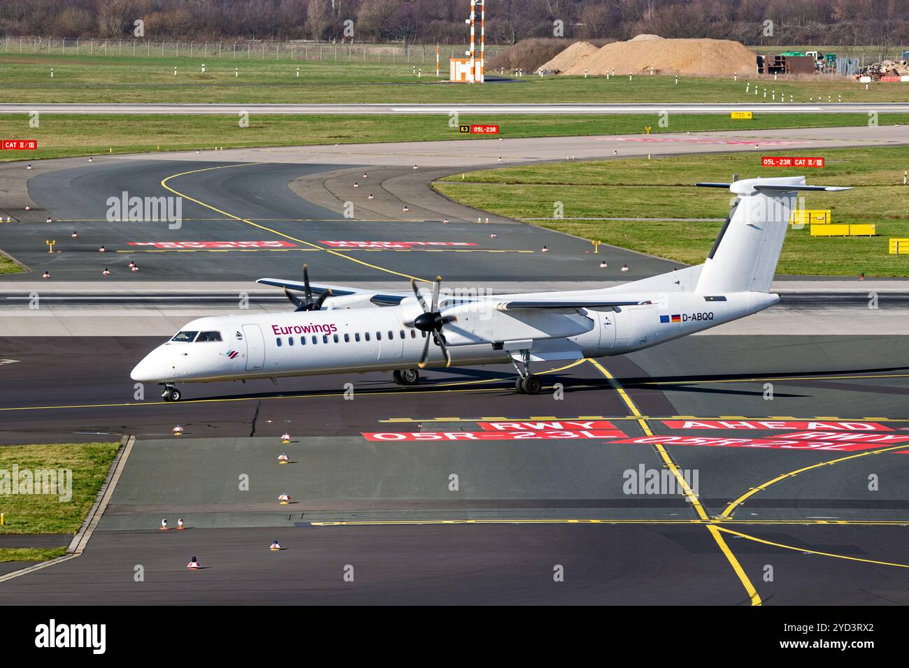 Bombardier DHC-8-402Q Dash 8 turboprop regional airliner of Eurowings at Dusseldorf Airport, Dusseldorf, Germany - Feb 7, 2020 Stock Photo