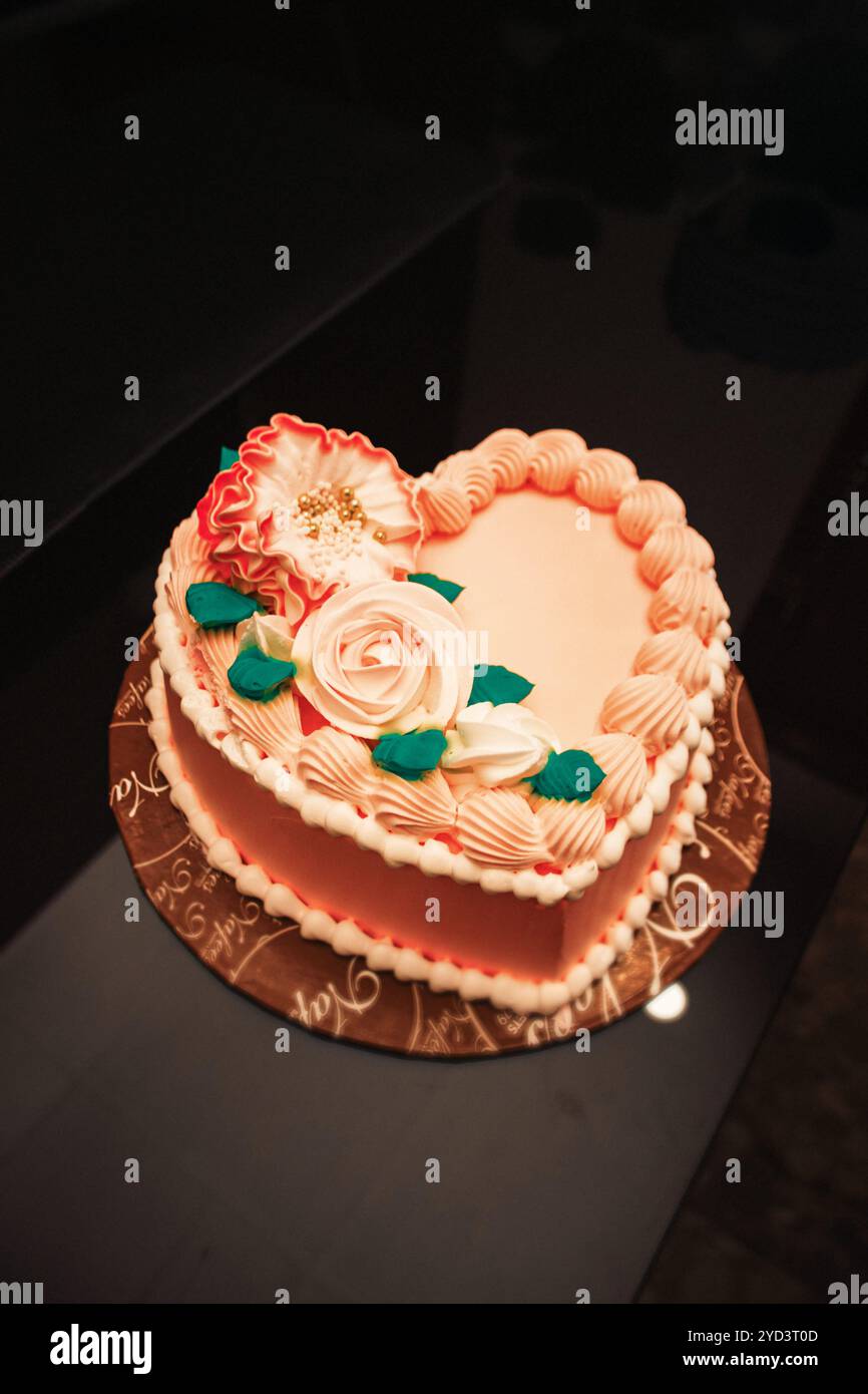 Elegant Heart-Shaped Cake with Floral Designs - Perfect for ...