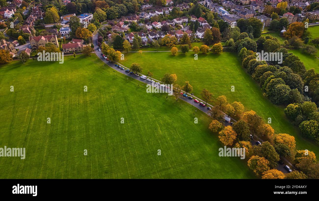 Aerial View of a Green Park with Winding Road Stock Photo - Alamy